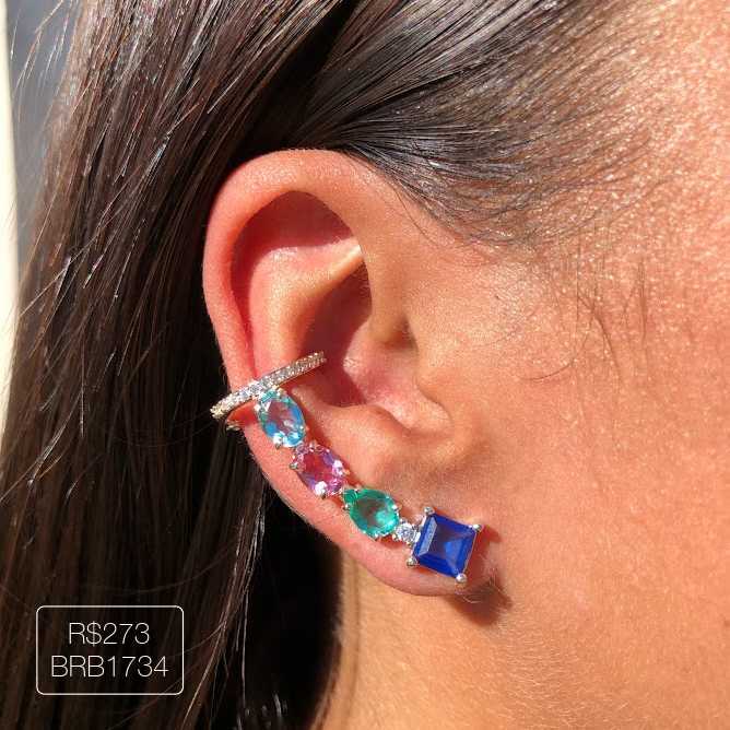 Ear Cuff Luxo 2023 Rainbow Prateado